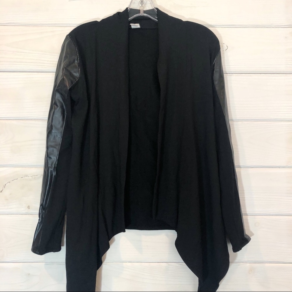 Searle Open Front Cardigan, Soft Faux leather on arms